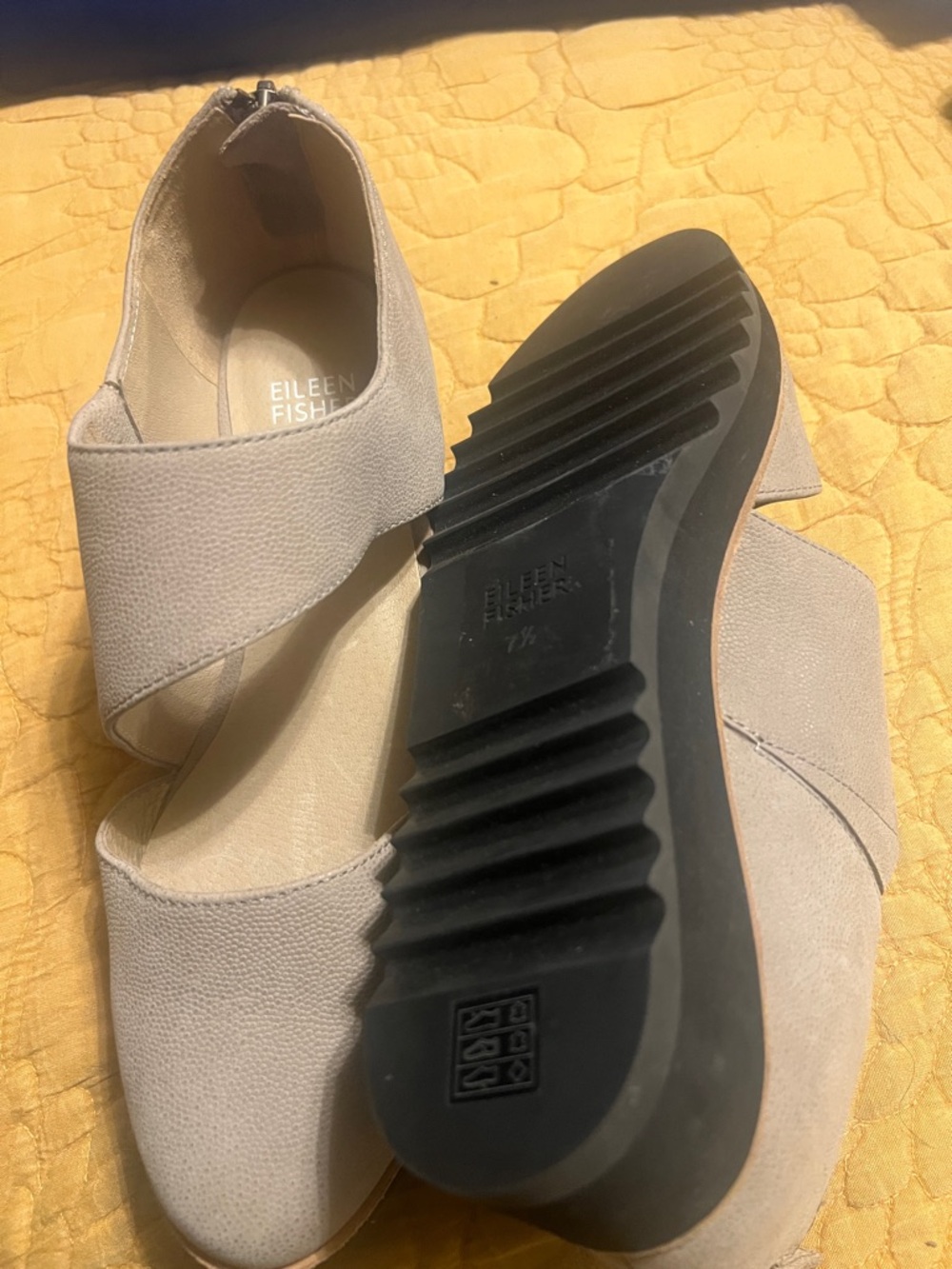 Eileen Fisher Light Beige Crisscross Suede Flat Sandals
